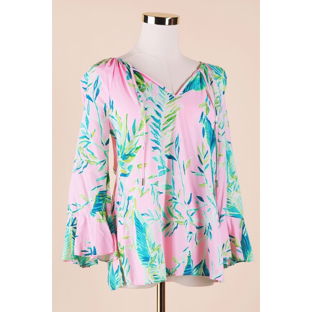 Sz XS Lilly Pulitzer Willa Flounce Coral Reef Chimpoiserie Pullover Top EUC
